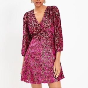Loft Velvet Floral Faux Wrap Dress